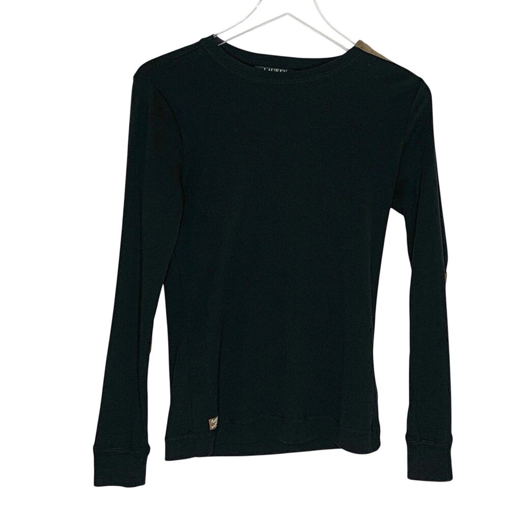Lauren Ralph Lauren Vintage Pullover Black Top S Faux Suede Elbow Patches Y2K